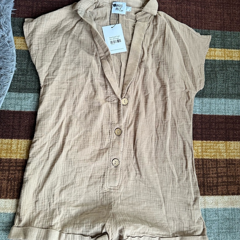 Tan Button-Up Romper - Picture 3 of 3